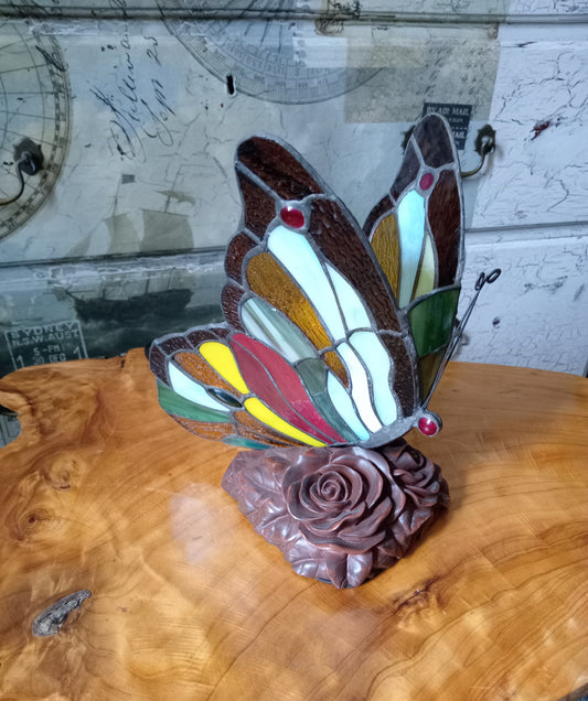 Tiffany Multi Coloured Stained Glass Butterfly Table Lamp