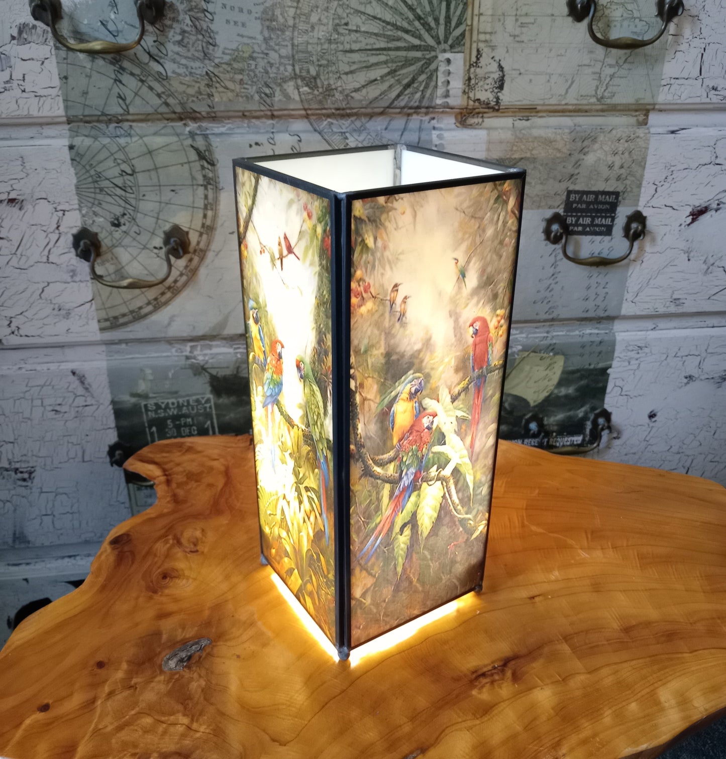 Stained Glass Parrot Exotic Birds Square Table Lamp