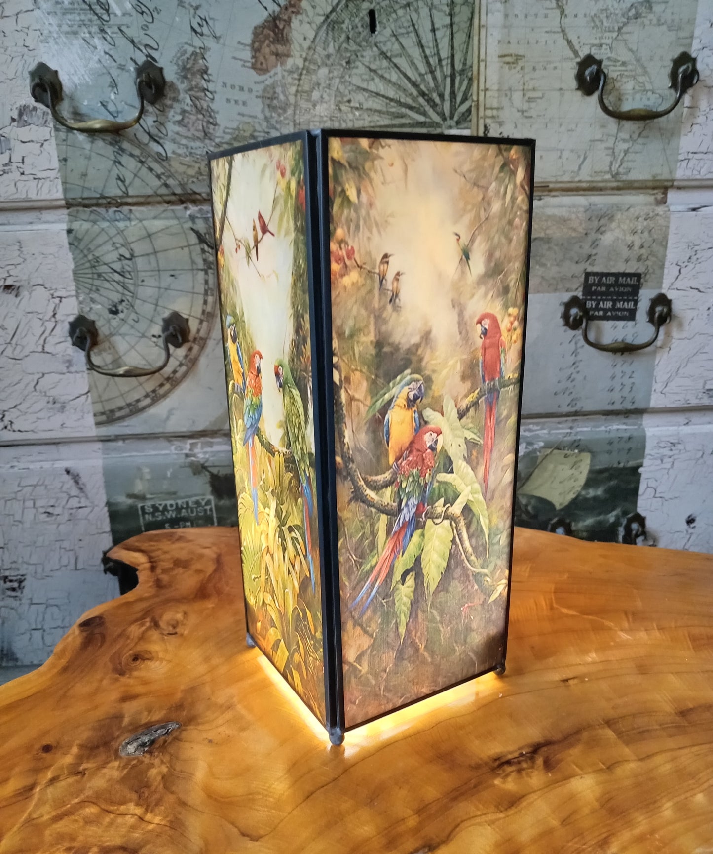 Stained Glass Parrot Exotic Birds Square Table Lamp