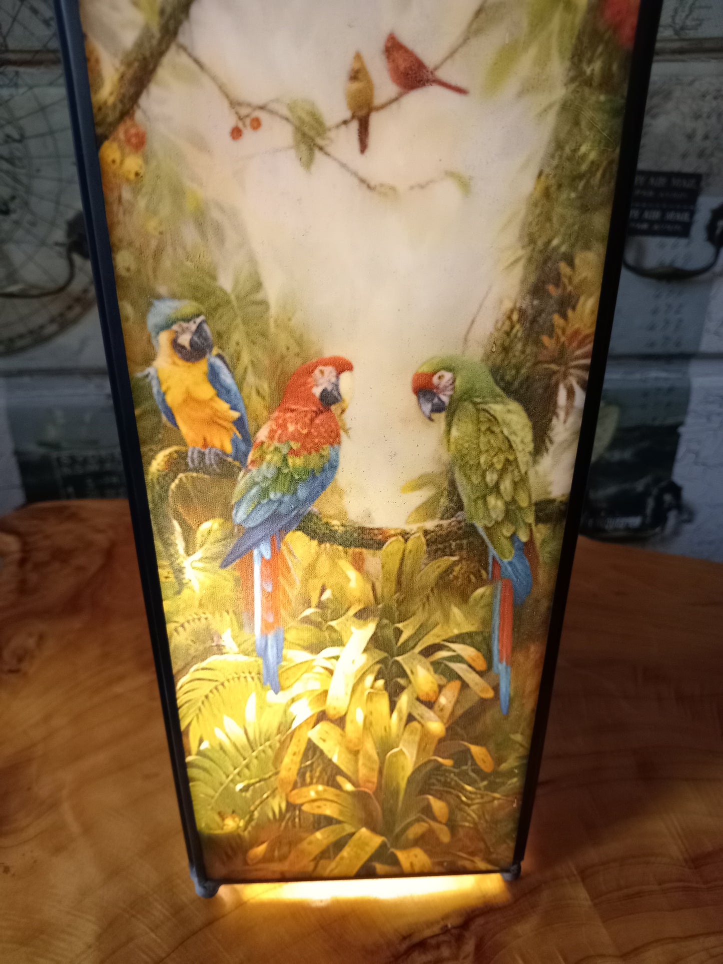 Stained Glass Parrot Exotic Birds Square Table Lamp