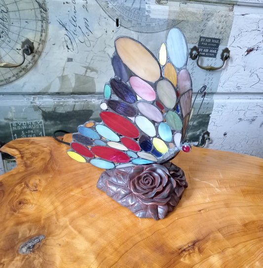 Tiffany Stained Glass Butterfly Spot Two Tone Table Lamp