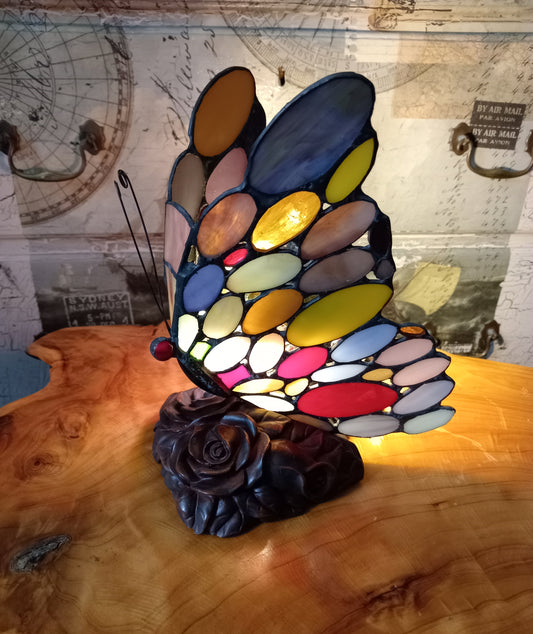 Tiffany Stained Glass Butterfly Spot Two Tone Table Lamp