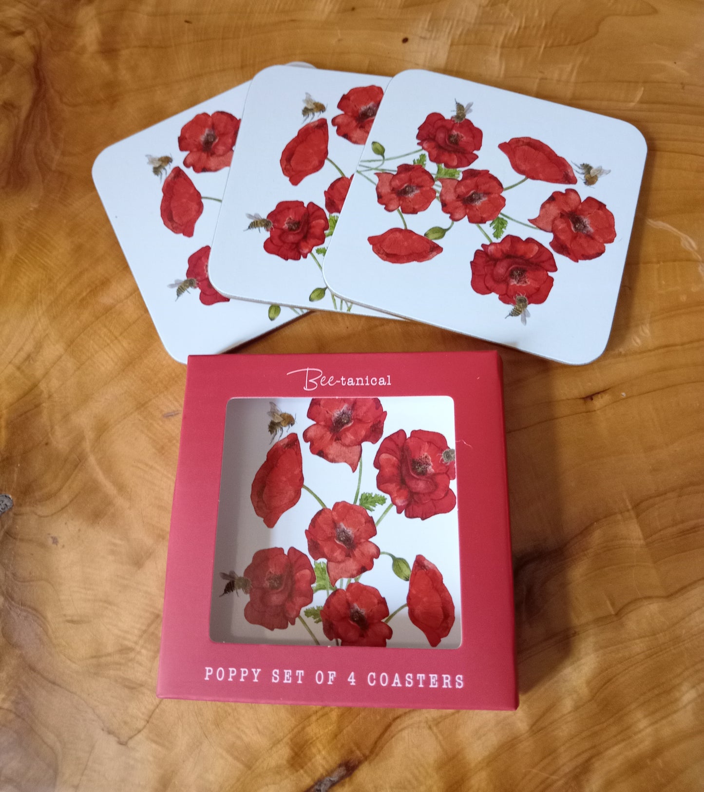 Set Of Four Poppy and Bee Coasters