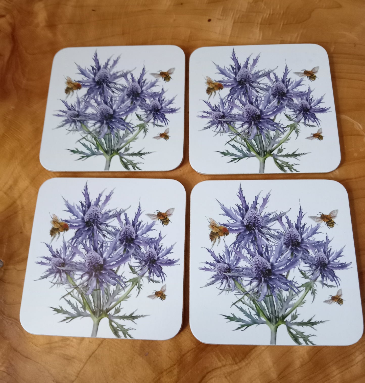 Set Of Four Scottish Thistle And Bee Coasters