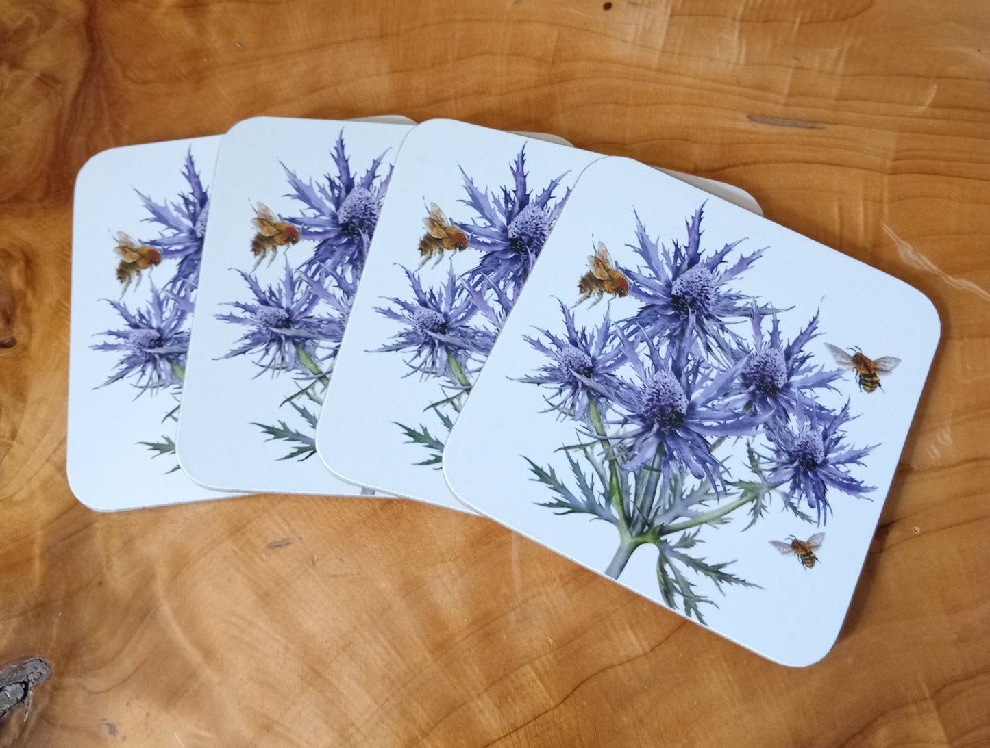 Set Of Four Scottish Thistle And Bee Coasters