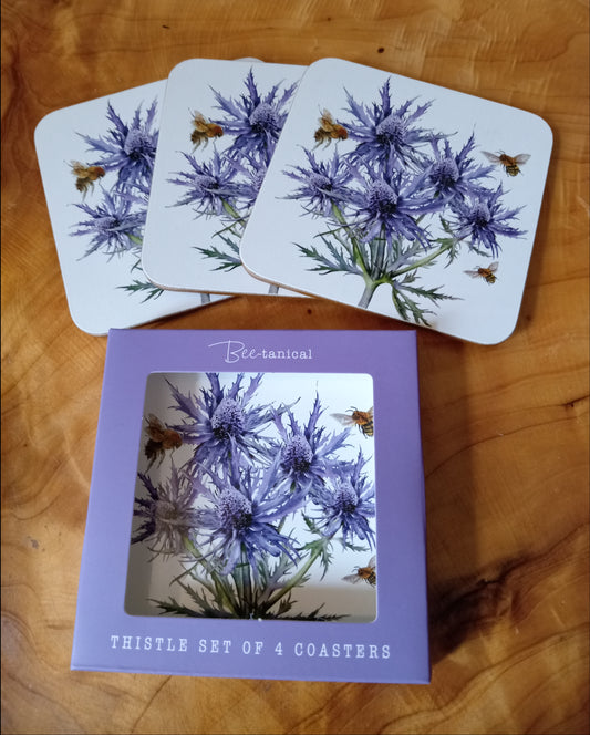 Set Of Four Scottish Thistle And Bee Coasters