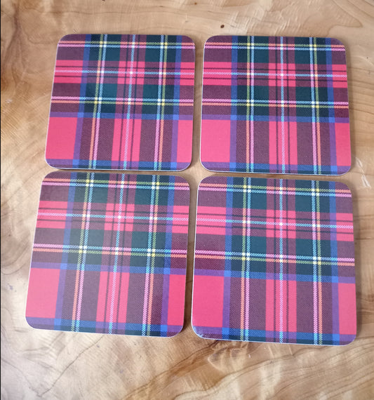 Set Of Four Scottish Stewart Tartan Coasters