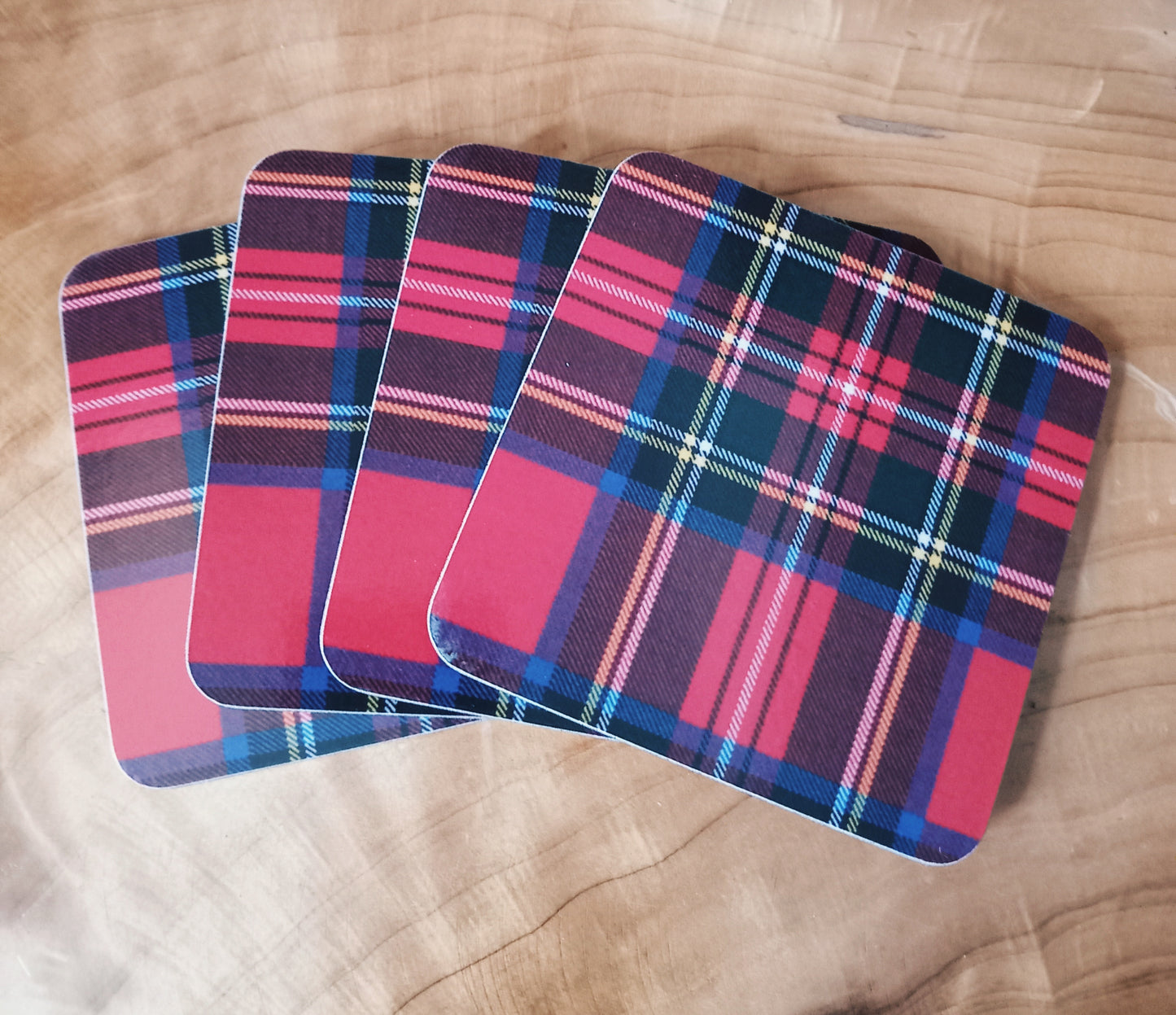 Set Of Four Scottish Stewart Tartan Coasters