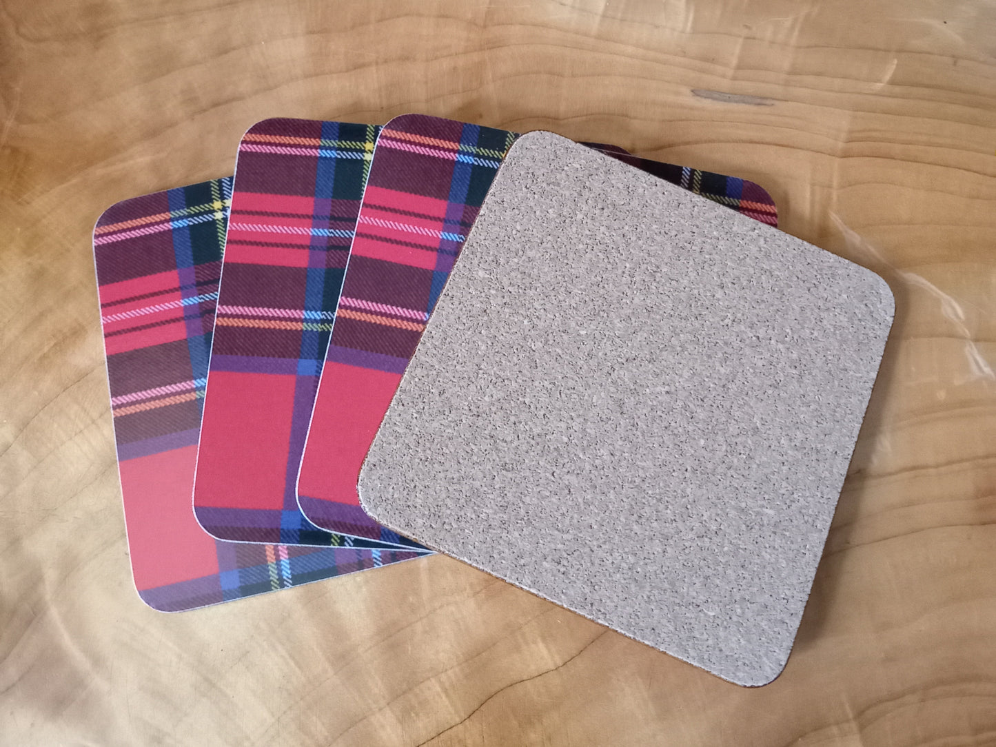 Set Of Four Scottish Stewart Tartan Coasters