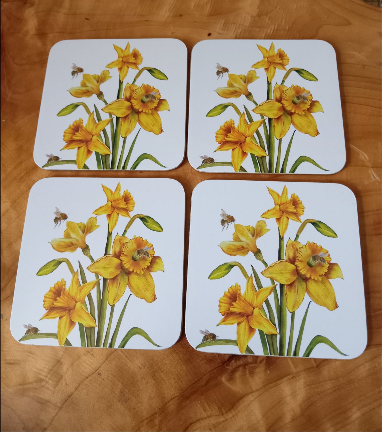 Set Of Four Daffodil and Bee Coasters