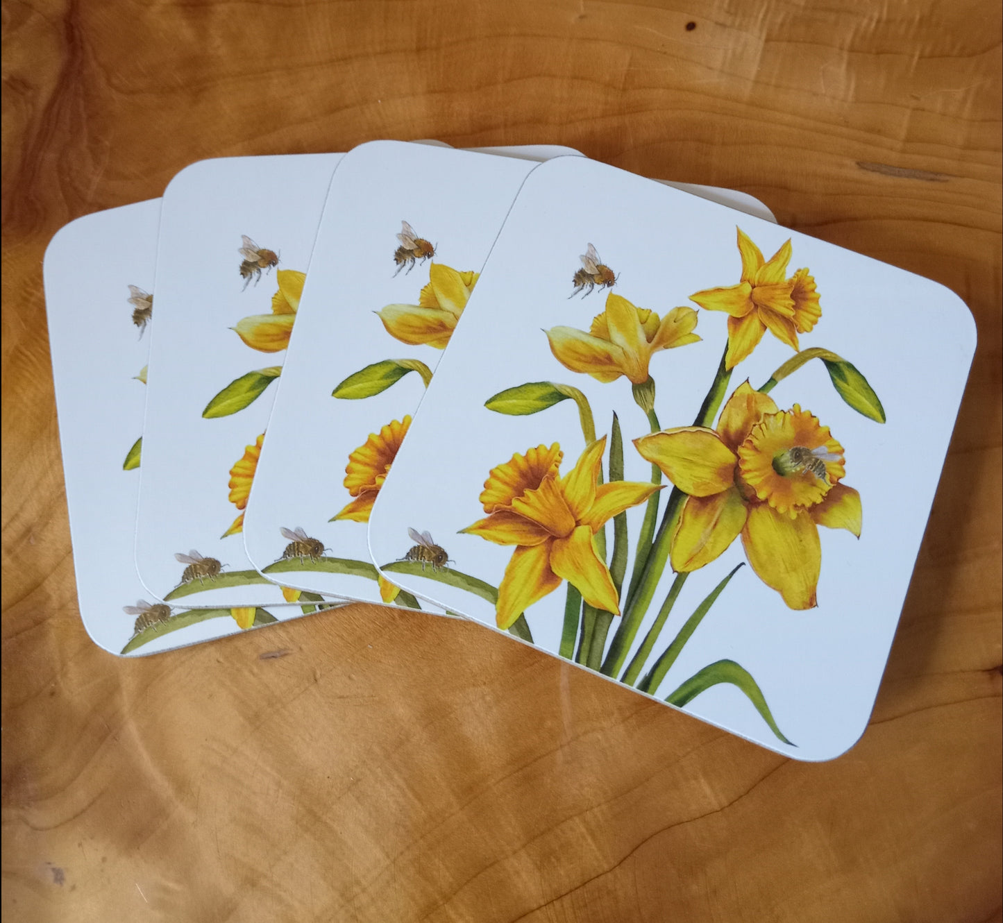 Set Of Four Daffodil and Bee Coasters