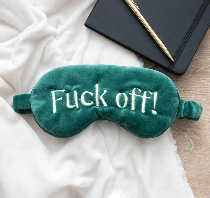 Fuck Off Velvet Satin Green Embroidered Sleep Mask