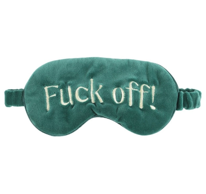 Fuck Off Velvet Satin Green Embroidered Sleep Mask