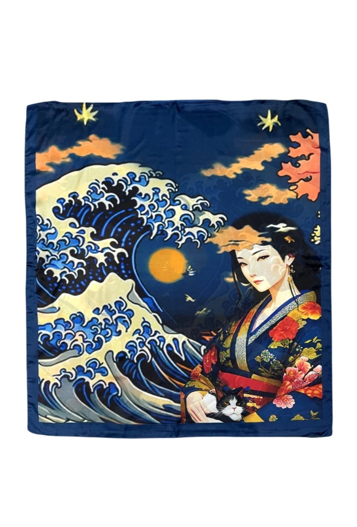 Japanese 'Great Wave and Lady' Silk Cover Up