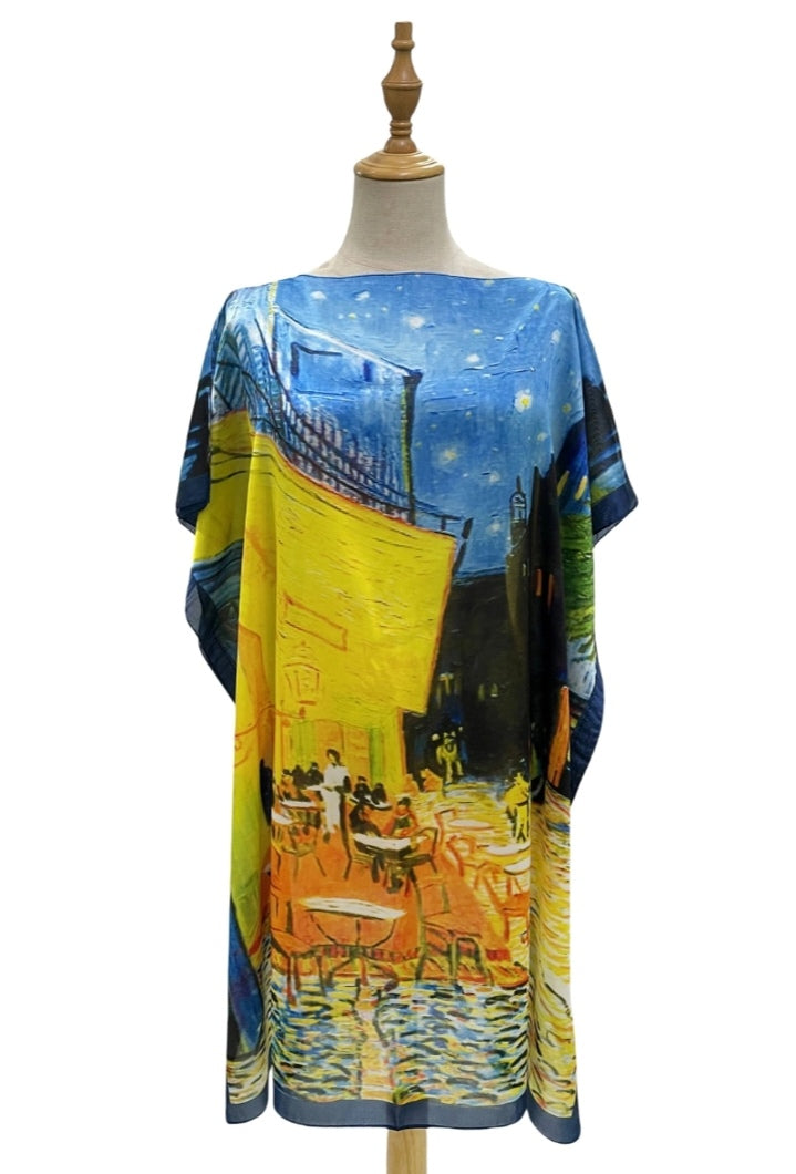 Van Gogh Terrace At Night Silk Cover Up