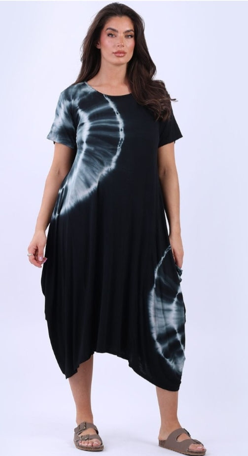 Italian Tie Dyed Halo Panel Drape Oversized Maxi Dress