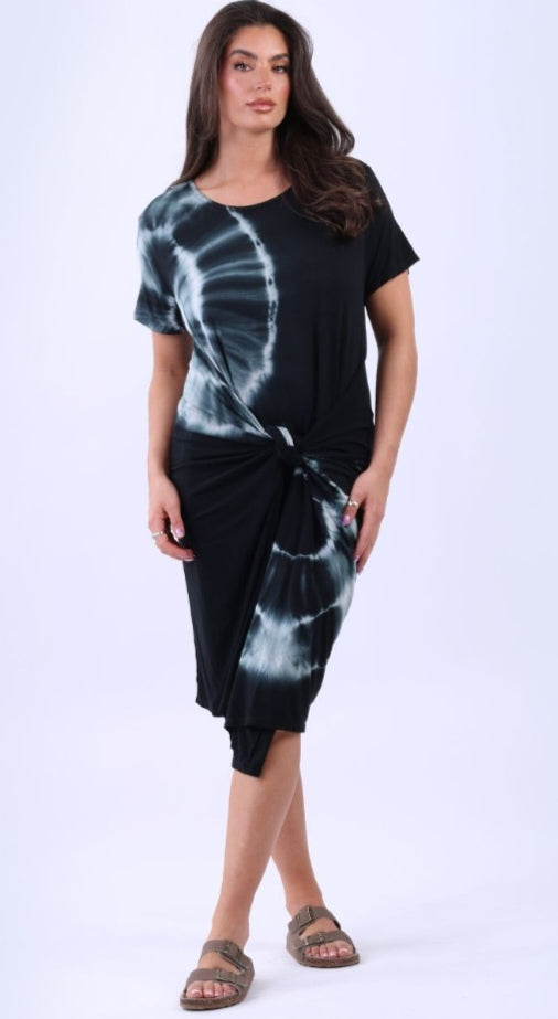 Italian Tie Dyed Halo Panel Drape Oversized Maxi Dress