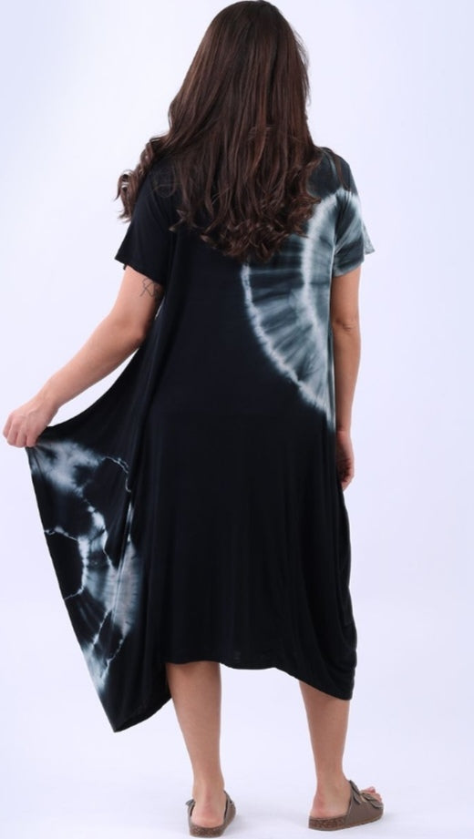 Italian Tie Dyed Halo Panel Drape Oversized Maxi Dress