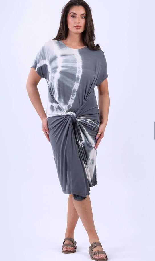 Italian Charcoal Tie Dyed Halo Panel Drape Oversized Maxi Dress