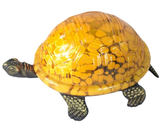 Yellow Glass and Metal Turtle/Tortoise Table Lamp