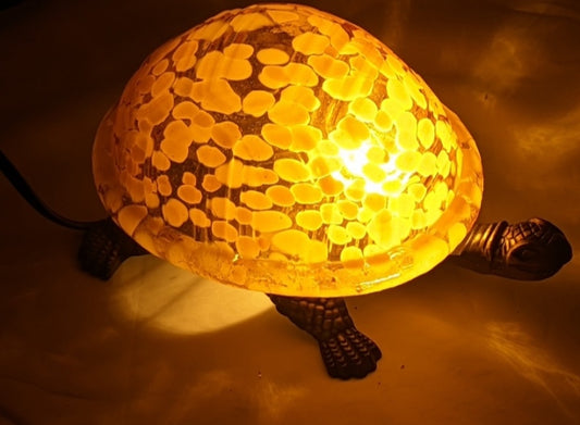 Yellow Glass and Metal Turtle/Tortoise Table Lamp