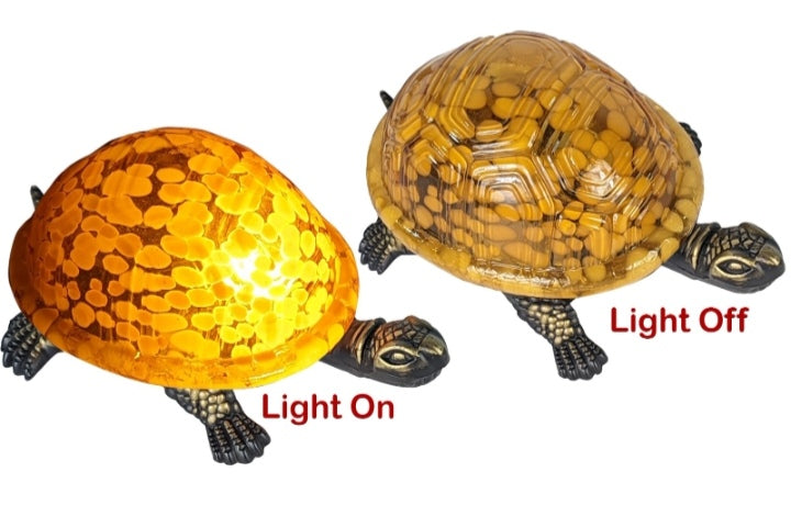 Yellow Glass and Metal Turtle/Tortoise Table Lamp