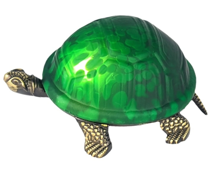 Green Glass and Metal Turtle/Tortoise Table Lamp