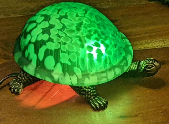 Green Glass and Metal Turtle/Tortoise Table Lamp