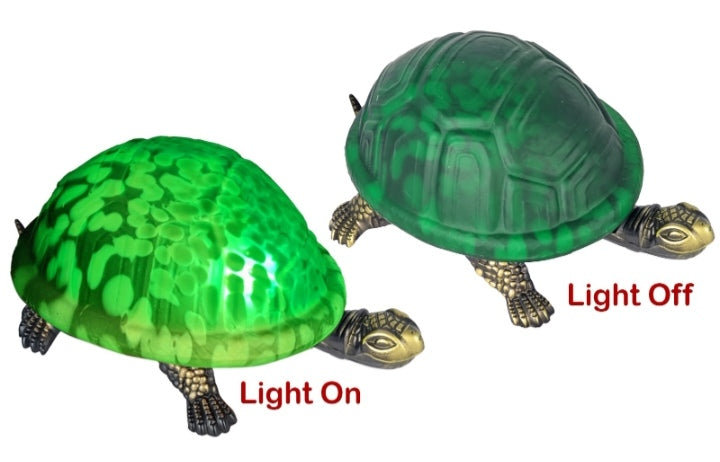 Green Glass and Metal Turtle/Tortoise Table Lamp