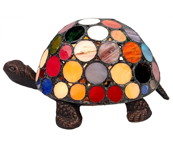 Tiffany Multi Coloured Stained Glass Spot Design Turtle/Tortoise Table Lamp