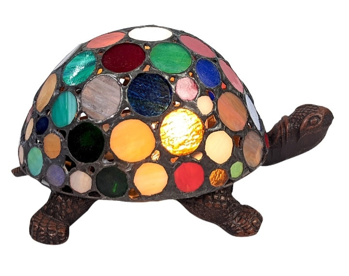 Tiffany Multi Coloured Stained Glass Spot Design Turtle/Tortoise Table Lamp