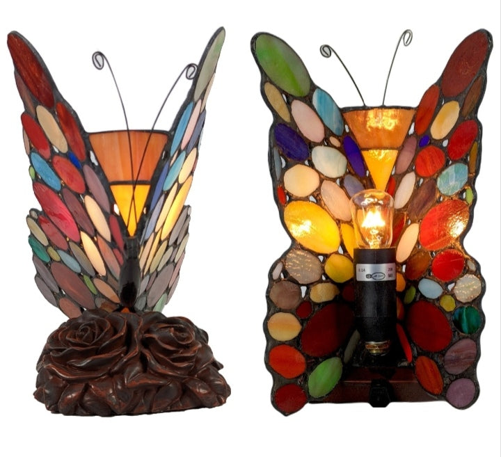 Tiffany Stained Glass Butterfly Spot Two Tone Table Lamp