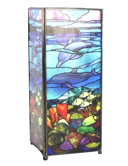 Stained Glass Dolphin Square Glass and Metal Table Lamp