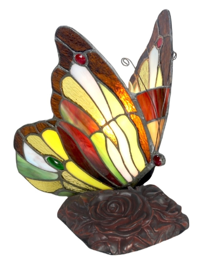 Tiffany Multi Coloured Stained Glass Butterfly Table Lamp