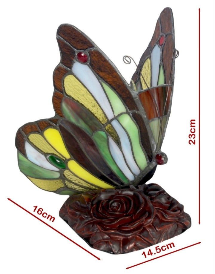 Tiffany Multi Coloured Stained Glass Butterfly Table Lamp