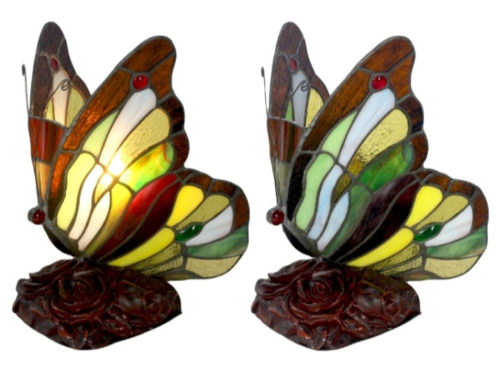 Tiffany Multi Coloured Stained Glass Butterfly Table Lamp