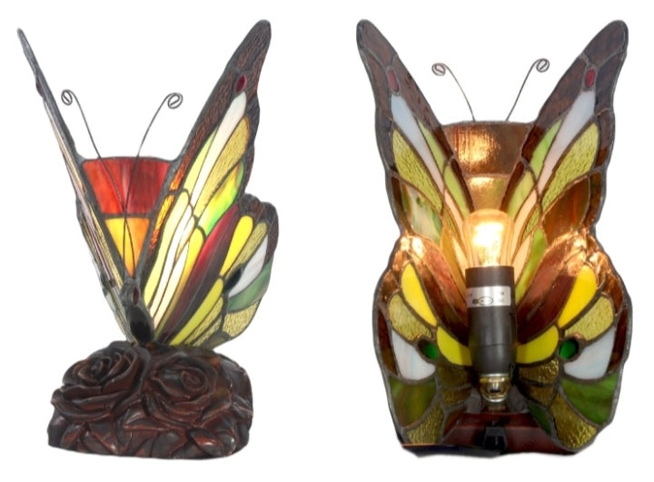 Tiffany Multi Coloured Stained Glass Butterfly Table Lamp