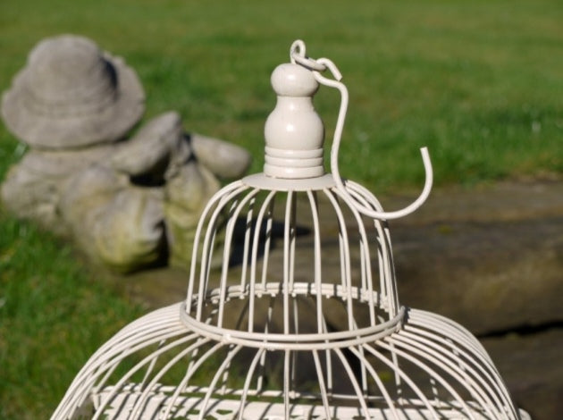 Set Of Two Vintage Style White Metal Handing Bird Cages