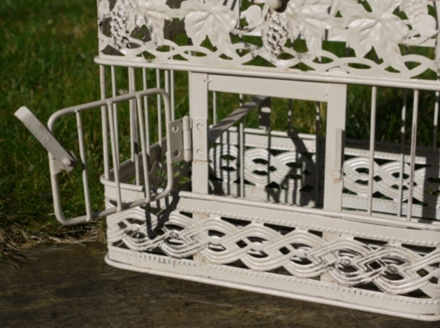 Set Of Two Vintage Style White Metal Handing Bird Cages