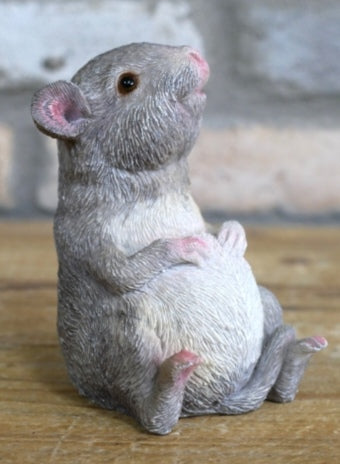 Fat Grey Sitting Mouse Ornament