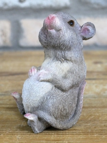 Fat Grey Sitting Mouse Ornament