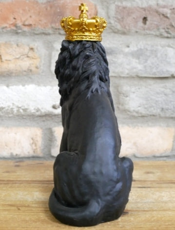 Black Sitting Lion With Gold Crown Ornament