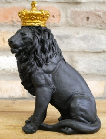 Black Sitting Lion With Gold Crown Ornament