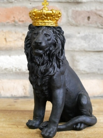 Black Sitting Lion With Gold Crown Ornament