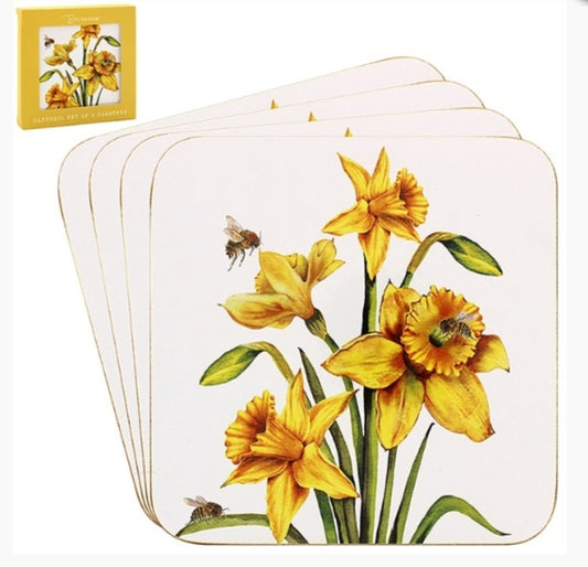 Set Of Four Daffodil and Bee Coasters