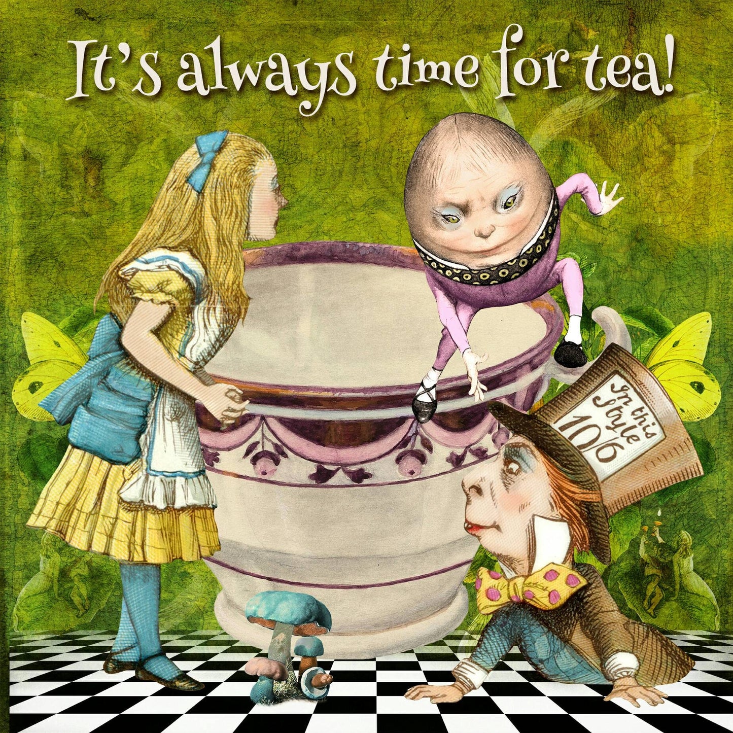 Alice In Wonderland 'It's always time for tea!' Blank Greeting Card.