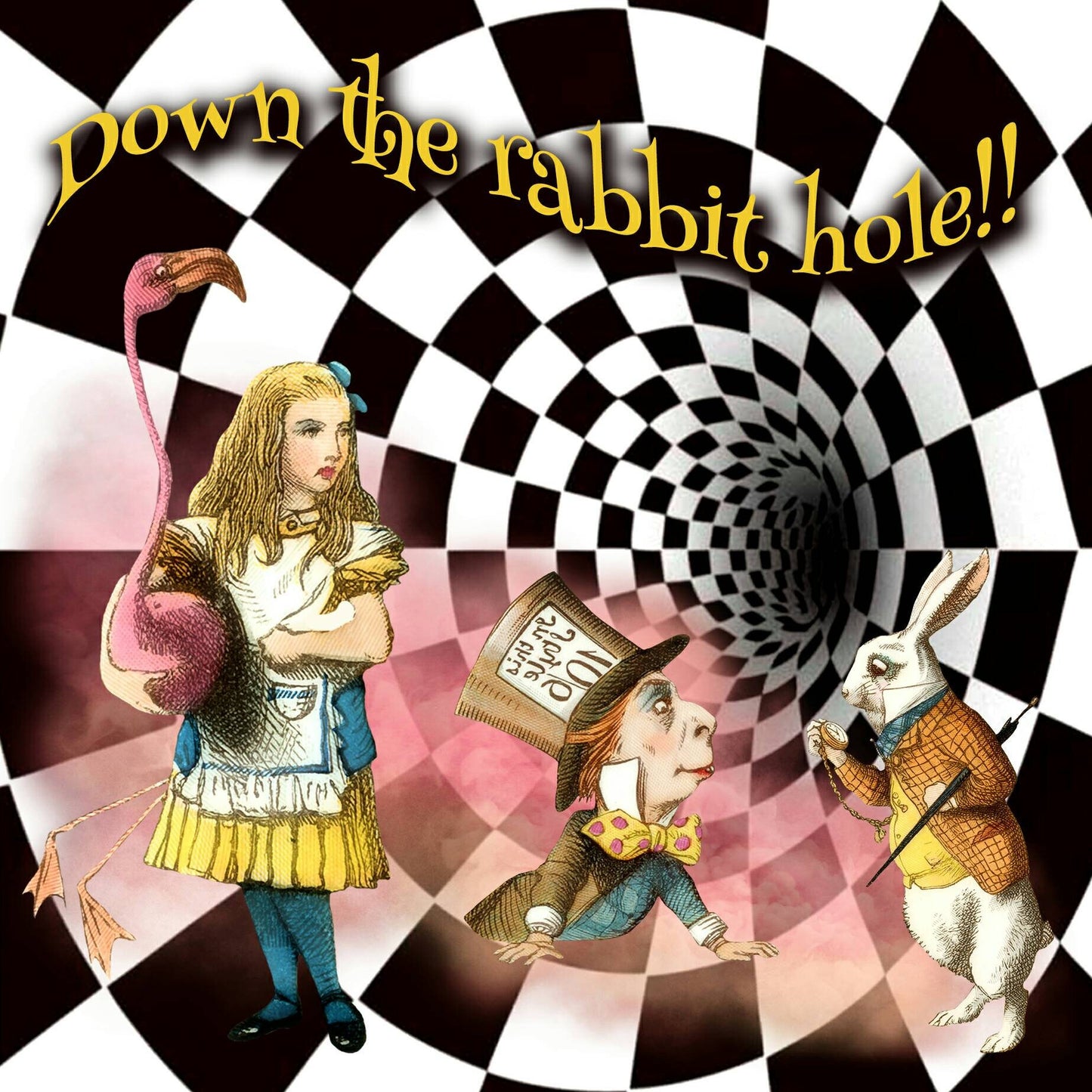 Alice In Wonderland 'Down The Rabbit Hole!!' Blank Greeting Card.