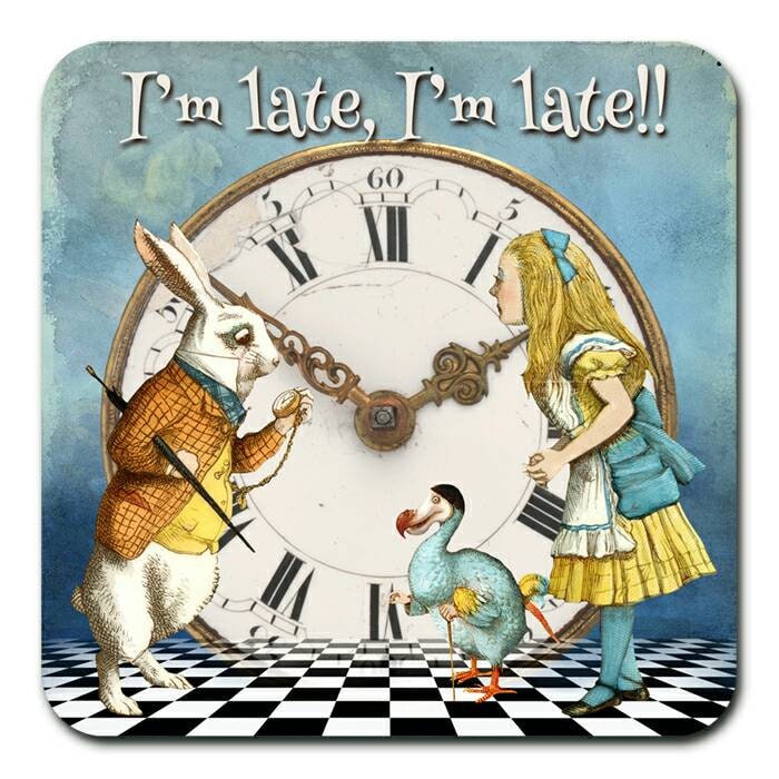 Alice In Wonderland 'Im Late Im Late!!' Cork Backed Heat Resistant Coaster.