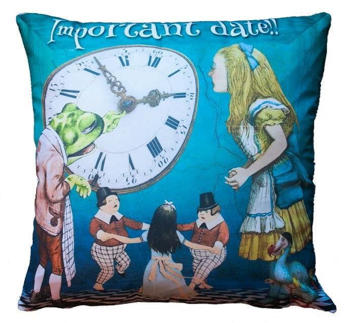 Alice in Wonderland 'Important Date!' Decorative Scatter Cushion.