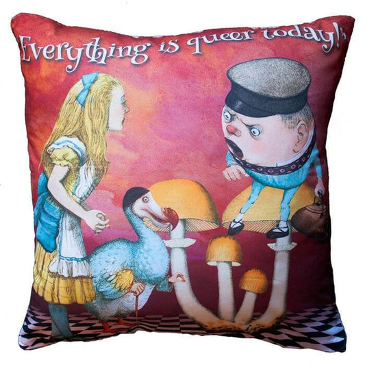 Alice in Wonderland 'Everything Is Queer Today!' Decorative Scatter Cushion.